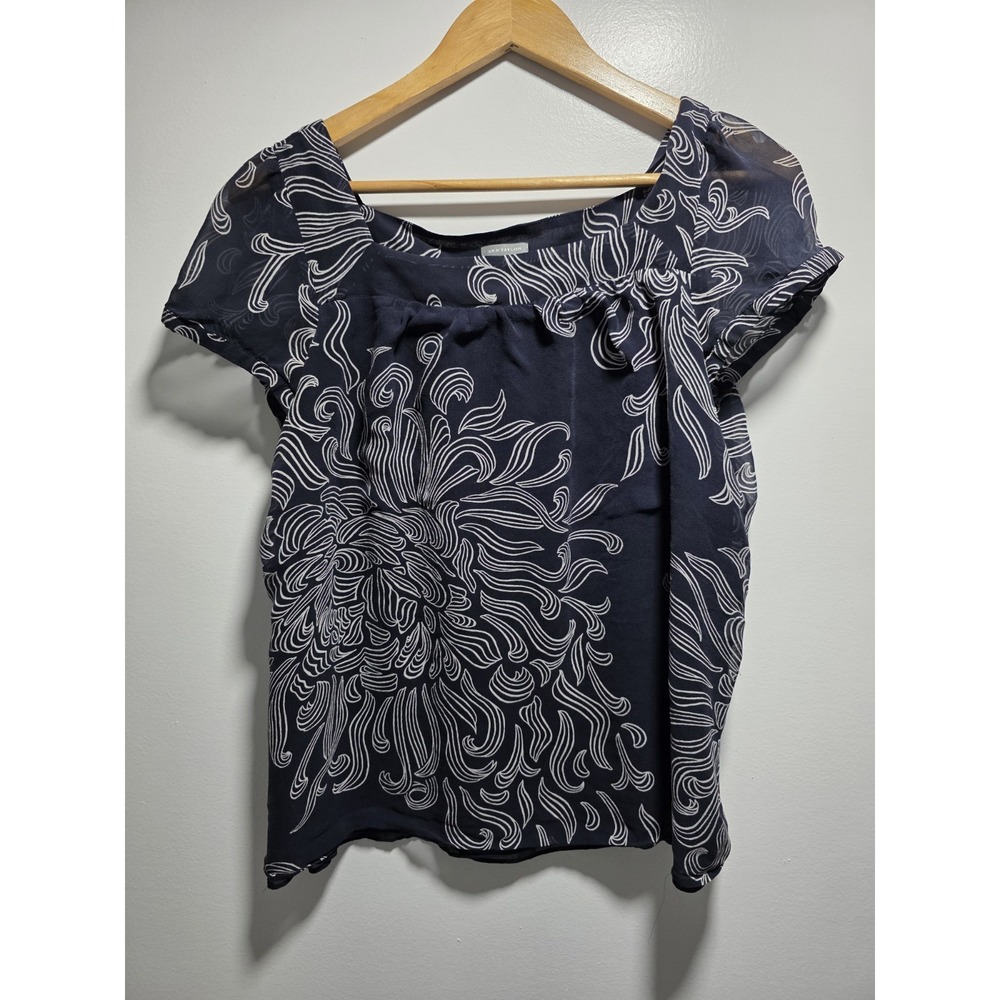 Ann Taylor Womens Blouse Sheer Cap- Sleeve Top Square Neck Size 8 (M)